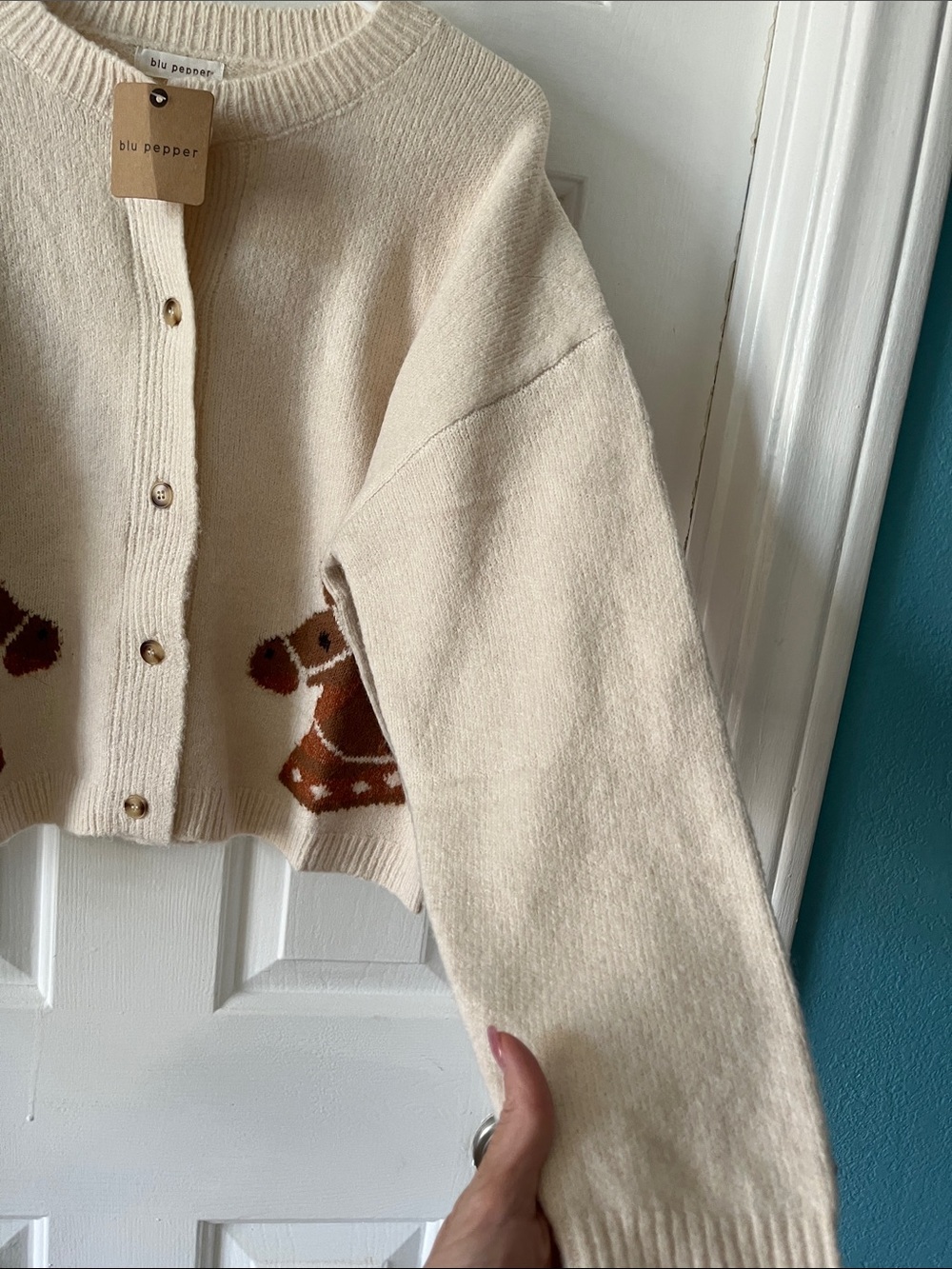 Blu Pepper Cream Cardigan with Brown Horse Intarsia - Picture 5 of 5